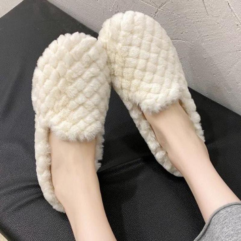 Sans lacet chaussures plates femme chaussures plates en peluche hiver chaussures grande taille femmes chaussures mocassins couleur unie confortable dames chaussures
