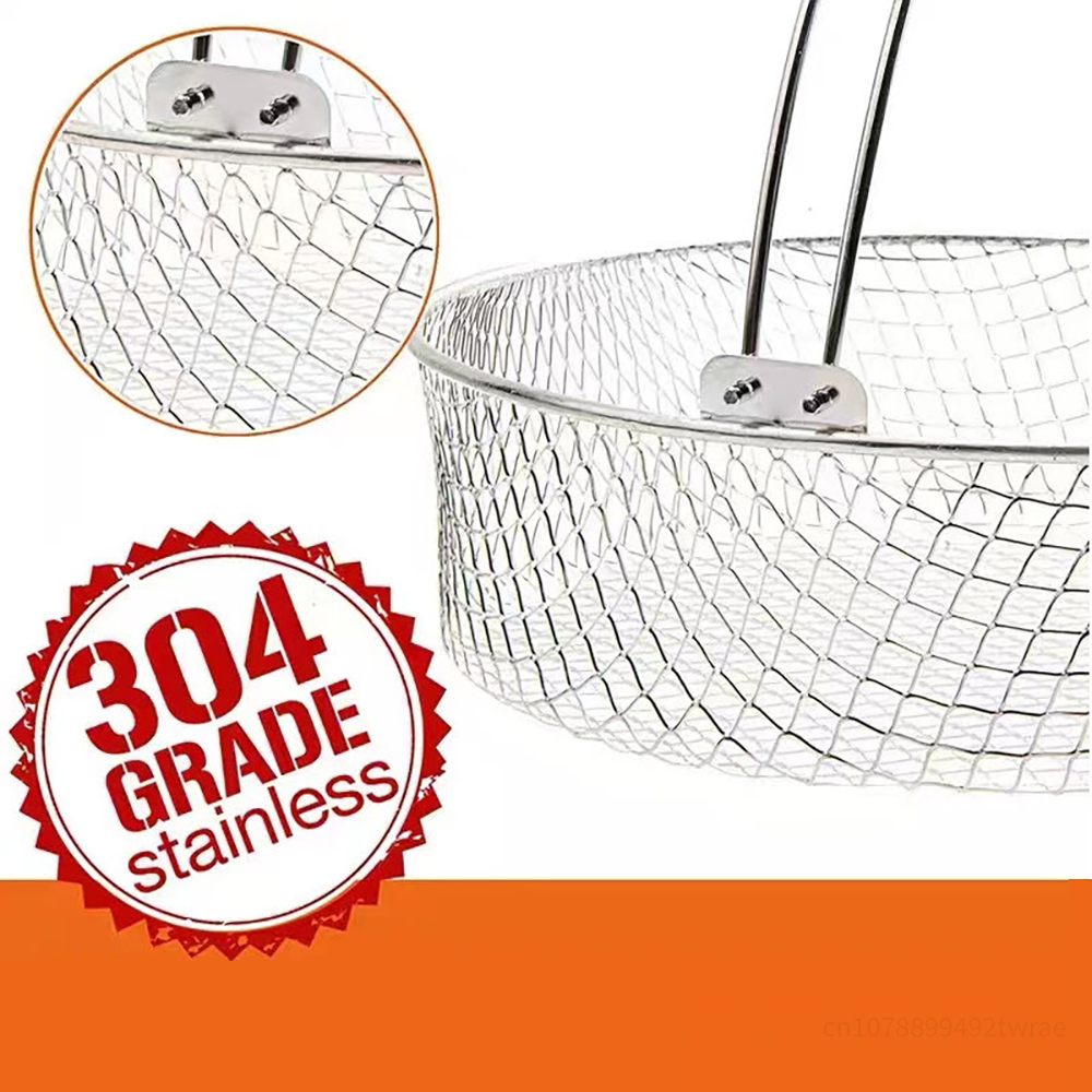 Freidora de aire de 20cm, cesta de malla redonda cuadrada de acero inoxidable, cesta de vapor para freidora de aire con mango, cesta para freidora de aire de Metal