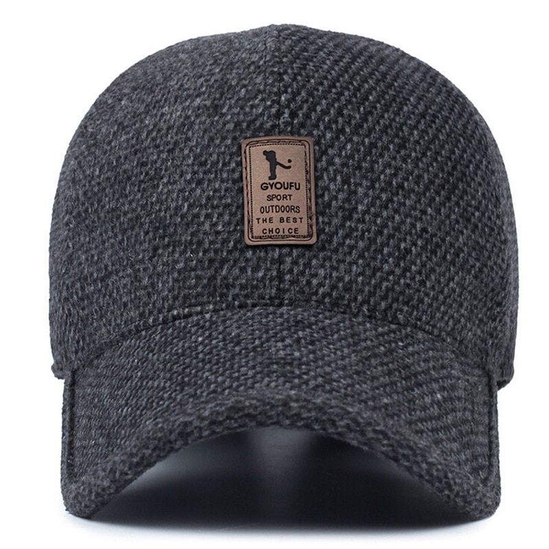 Nouveaux hommes hiver chapeau casquette de Baseball avec des rabats d'oreille mâle tricoté casquette hommes os casquette Snapback épais noir papa chapeaux pour père