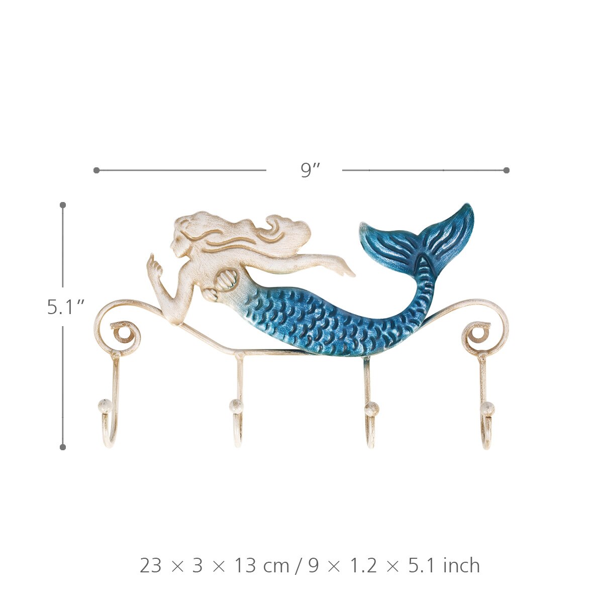 Tooarts-colgador de pared de gato de hierro, gancho de decoración, 4 ganchos para llaves, colgador de pared, paraguas decorativo, conveniente: Mermaid Wall Hanger