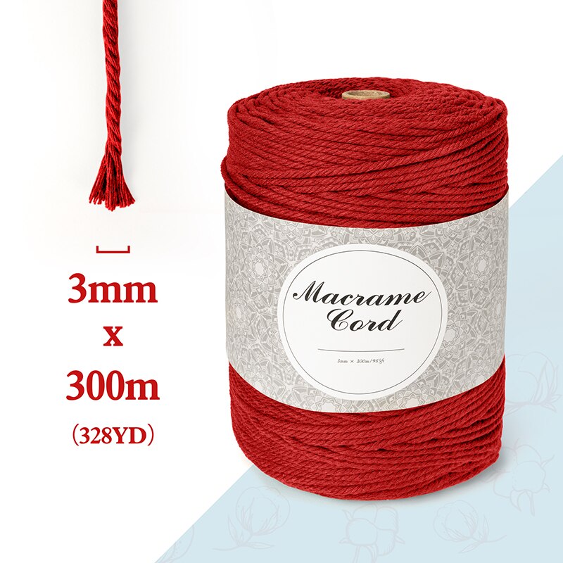 Macrame Garen Katoen 3Mm X 300M Katoenen Touw Voor Diy Ambachten Muur Opknoping Plant Hanger Bloem Mand Macram decore: Rood