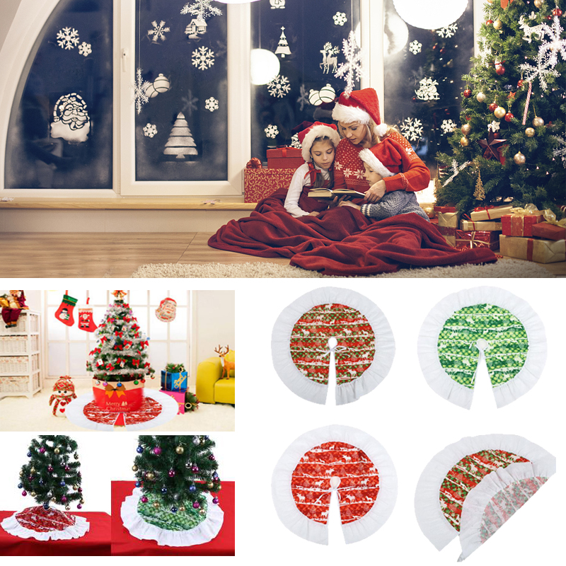 Jupes de sapin de noël flocon de neige rouge or blanc, Plaid flanelle renne traîneau noël bonhomme de neige père noël joyeux noël