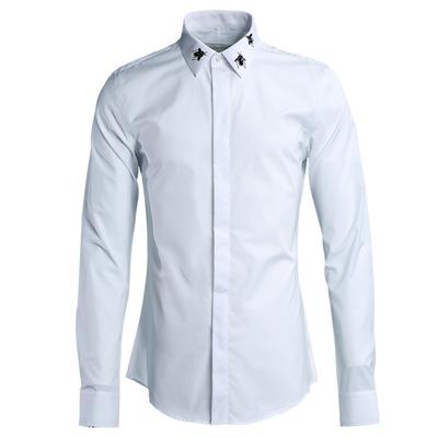 Sting handgemaakte kralen kleine bij heren hoogwaardige casual shirts lange mouwen katoen plus size ml  xl 2xl 3xl 4xl: G180026z witte / M
