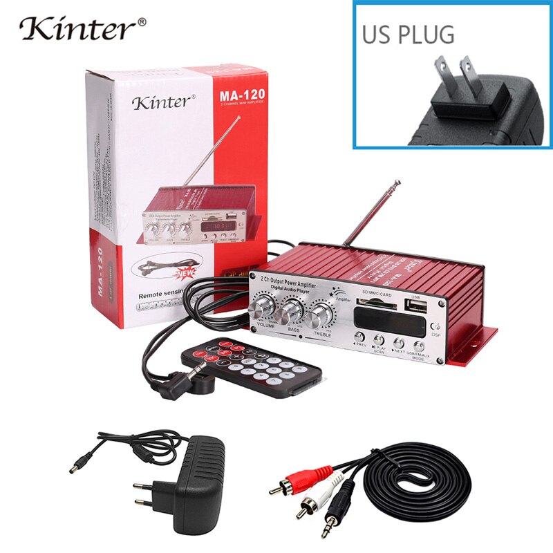 Kinter Ma-120 Mini Versterker Audio 2.0CH 20W DC12V Met Usb Sd Fm Spelen Stereo Geluid Voeding adapter In Home Auto Motorfiets: US Plug