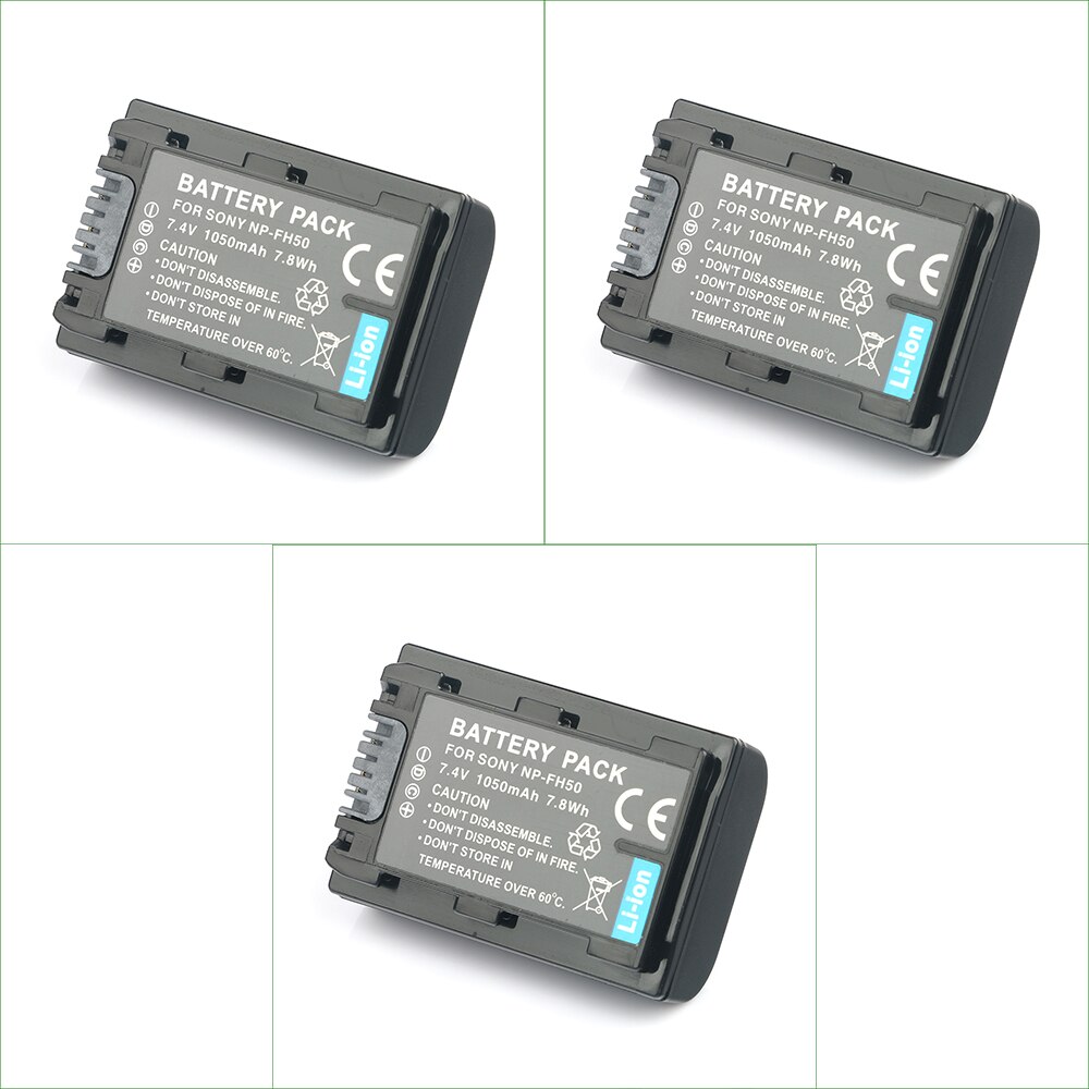 LANFULANG NP-FH50 NP FH50 batería para cámara Digital + cargador para Sony NP FH30 FH40 FH60 FH70 FH100 DCR SR35 SR42 SR45 SR82: 3PC Battery