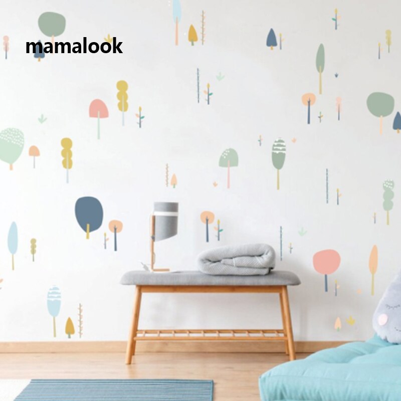 Sapling Cartoon Trees Ins Wall Stickers DIY Nordic Style Baby Kids Room Decals Removable Bedroom Home Office Decor Paste