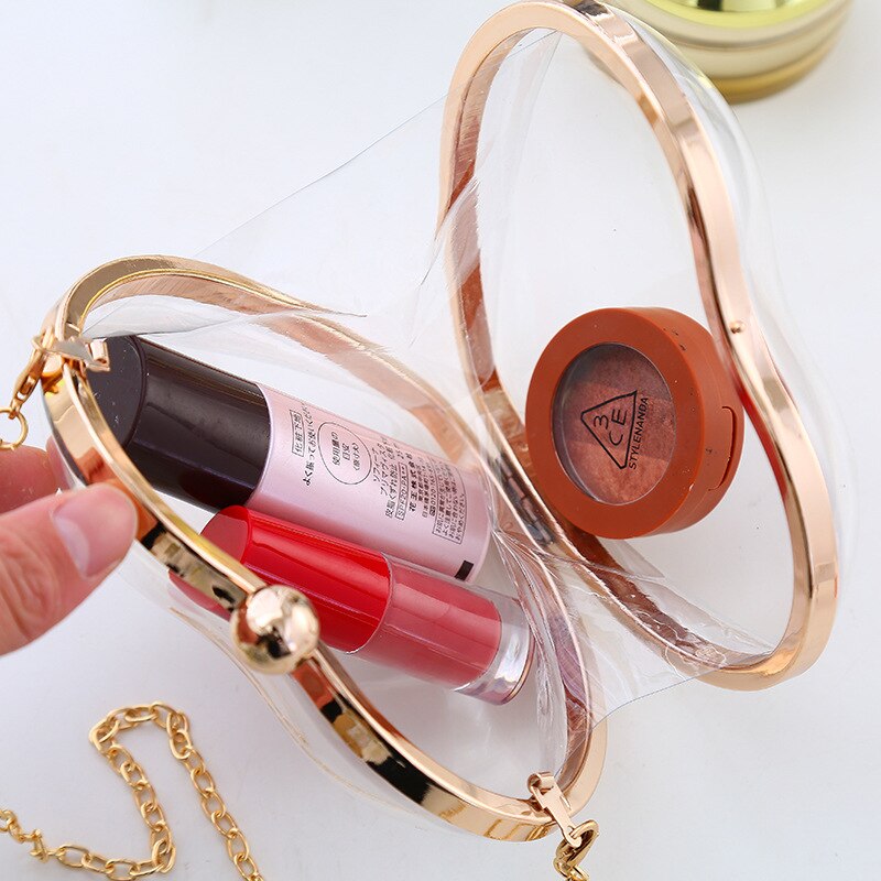 Transparent Women Heart Clutch Evening Bags Gold Chain Shoulder Bags Girls Handbags Purses For Ladies Party Clear Bag