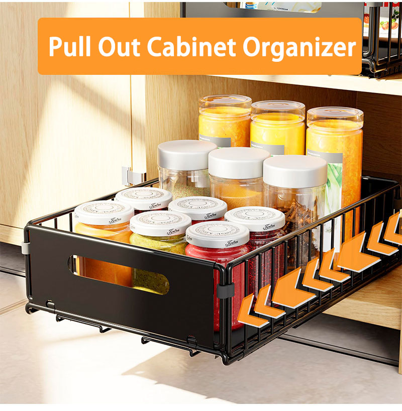 Cozinha pull out organizador para armários rack de armazenamento de especiarias sob pia organizador lanche pode cesta de armazenamento gavetas deslizantes