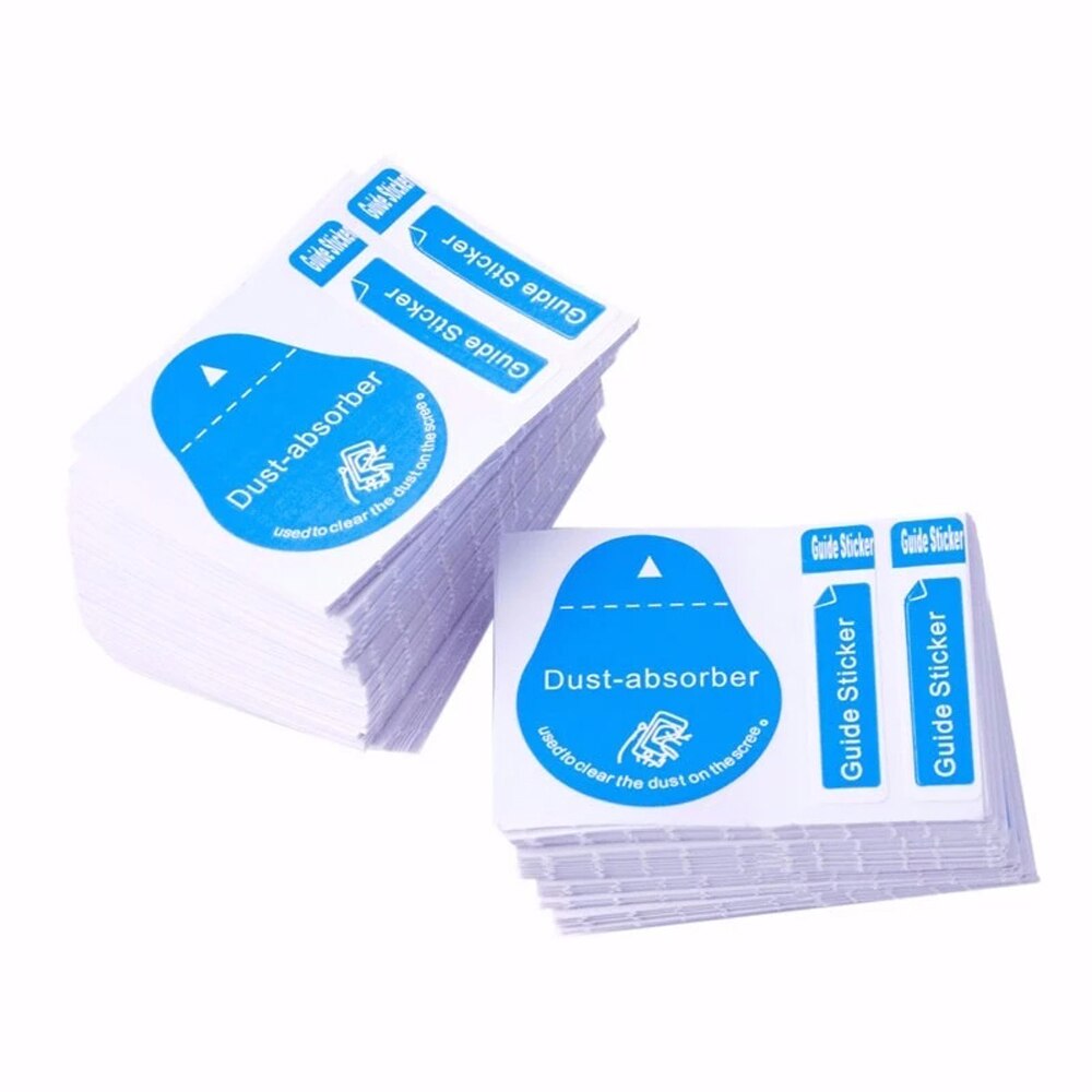 50 Stuks Blauw Stofverwijdering Telefoon Scherm Schoonmaken Tool Alle Mobiele Telefoons 3 In 1 Dust-Absorber + Gids sticker Clear Stof Op Scherm: Default Title