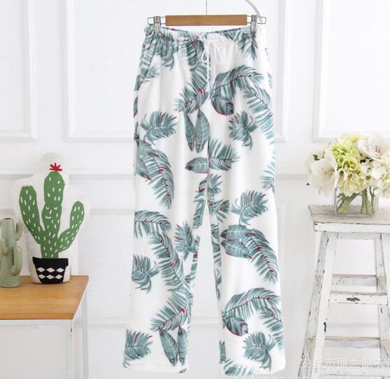 Fdfklak salong løs pysjamasbukser kvinner flanell tykkere søvnbuksetrykk høst vinter hjemmebukse varme pyjamasbukser bukser: Utskrift 1 / M