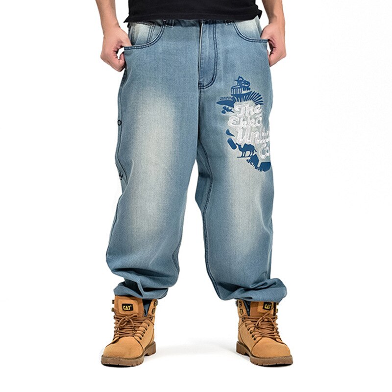 Broderi baggy jeans mænd denim bukser løst streetwear jeans hip hop afslappet skateboard bukser til mænd plus størrelse bukser  s097: 42