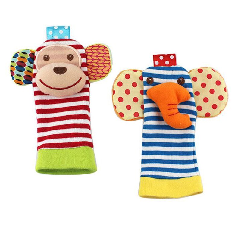 4 STKS/PARTIJ Baby Speelgoed Babyrammelaars Speelgoed Dier Sokken Polsband Met Rammelaar Voet Sokken Bug Polsband WJ315