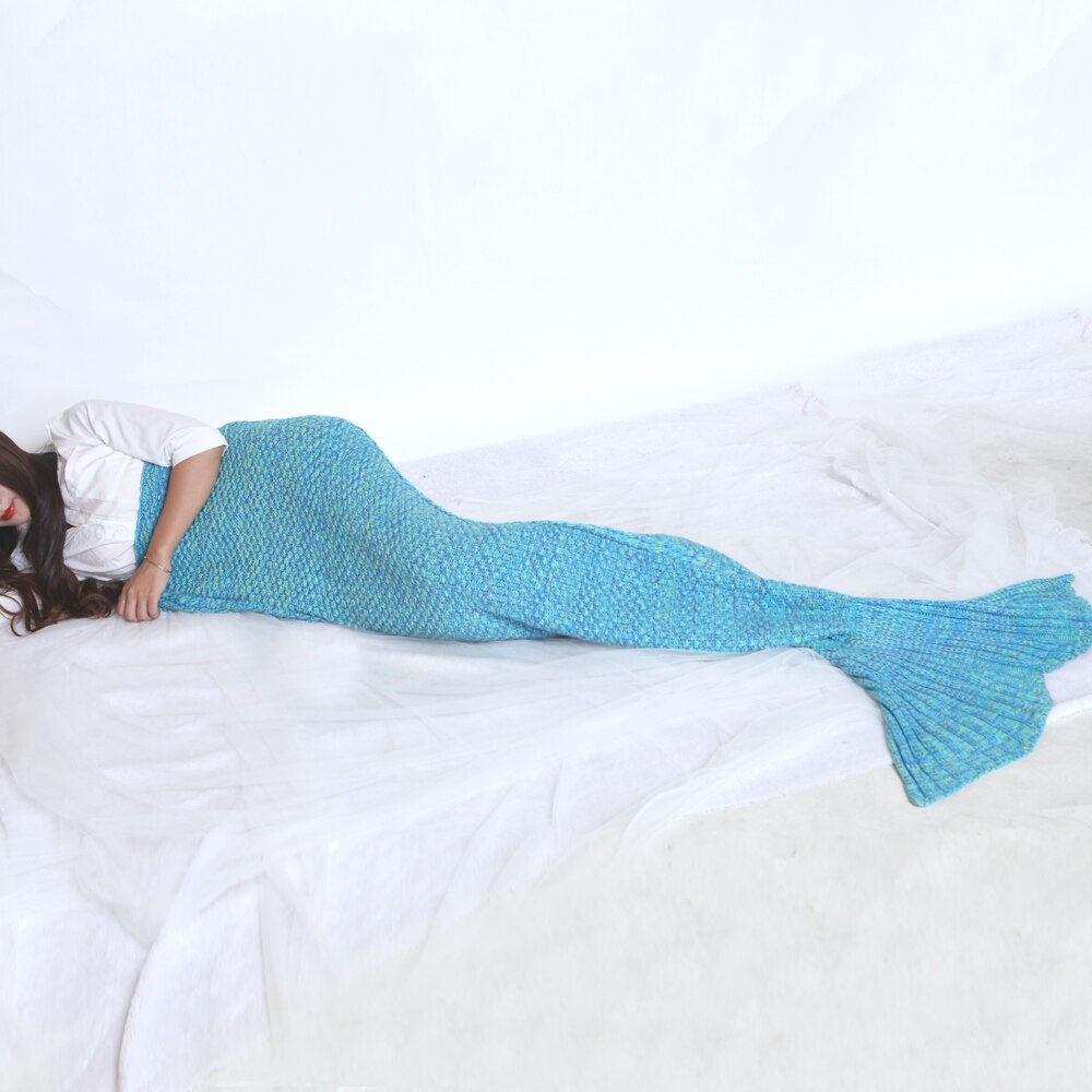 Mermaid Tail Blanket Crochet Mermaid Blanket for Adult, Soft All Seasons Sleeping Blankets 5 Colors