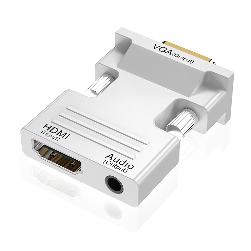 Hdmi till vga med ljudadapter, hd-kabelgränssnitt för pc/skärm/tv/projektor-omvandlare: Vit