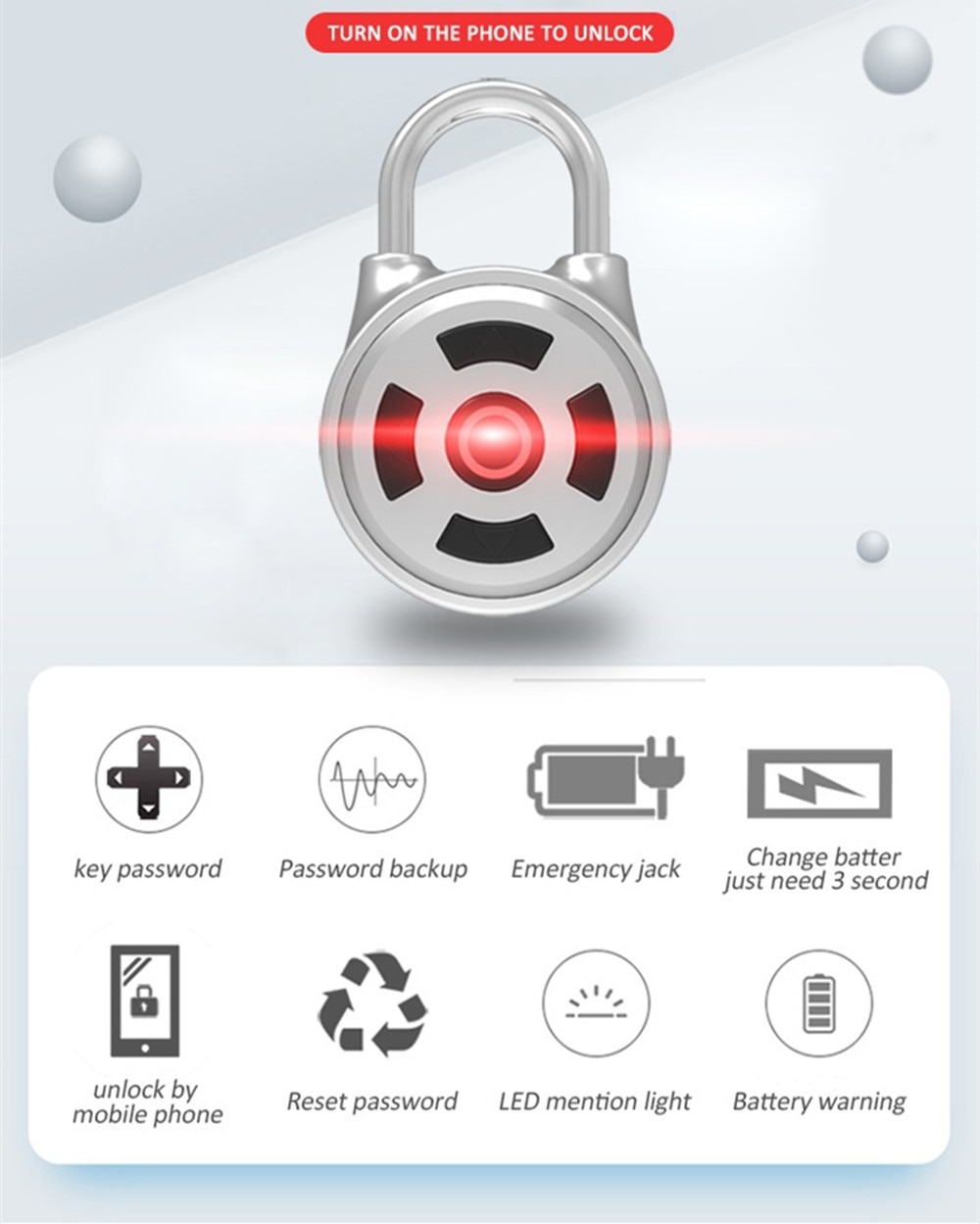 Cadenas électronique Bluetooth APP portable | Système d'alimentation USB, verrou de voyage vol de bagages