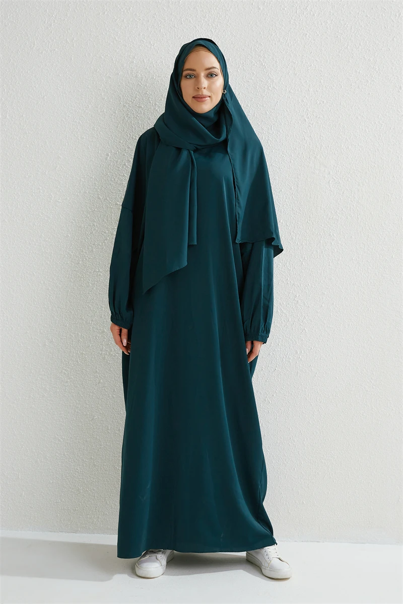 Moslim Abaya Gebed Ramadan Jurk Eendelig Smoking Mouw Smoking Mouw Vrouwen Jilbab Dubai Saudi Zwart Gewaad: green