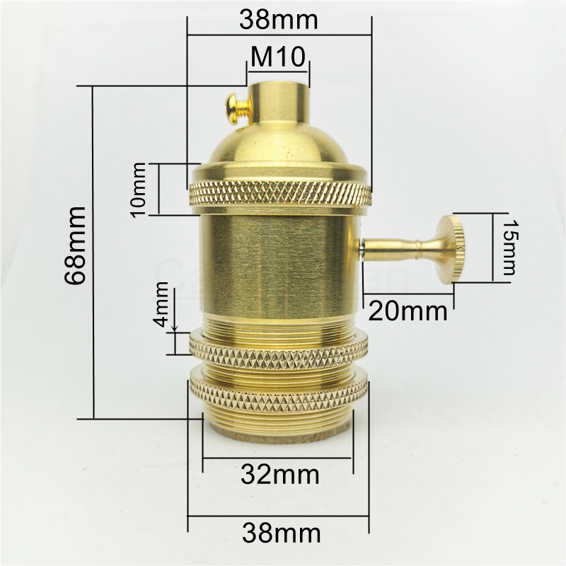 Portalámparas de latón 100% de cobre, perilla de toma de luz eléctrica o interruptor de cadena y tornillo roscado, ajustador de anillo de sombra, Base de iluminación DIY: Gris