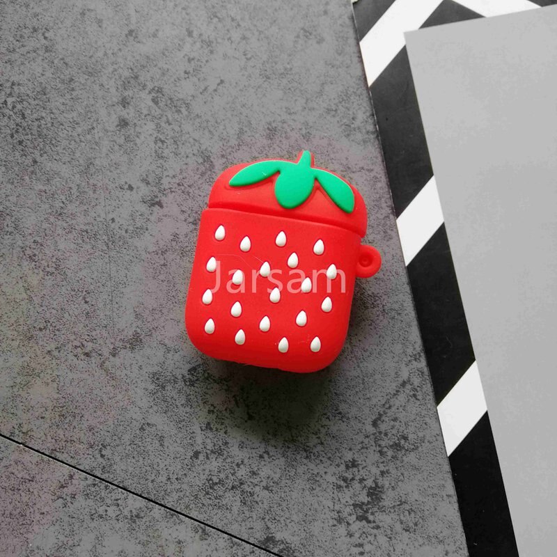 2020 per Airpods 2 Custodia In Silicone Del Punto Del Fumetto di Caso Della Copertura Per Apple Airpods Sveglio del Trasduttore Auricolare 3D caso Cuffia Per Earpods christm: Strawberry