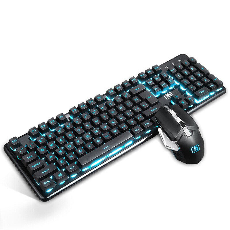 Technology Mamba Snake Mad Wireless Keyboard and Mouse Set Chargeable Mute Machinery Handfeel Laptop Desktop PC: Black and White with Pattern Square Button Blueray