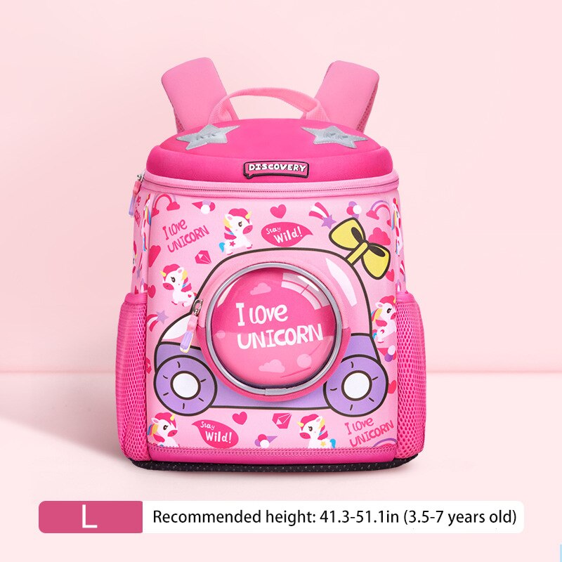 Novo à prova dwaterproof água crianças mochilas design criativo crianças mochila saco de escola para meninas dinossauro bebê mochila meninos cartable enfant: Pink Horse-Large