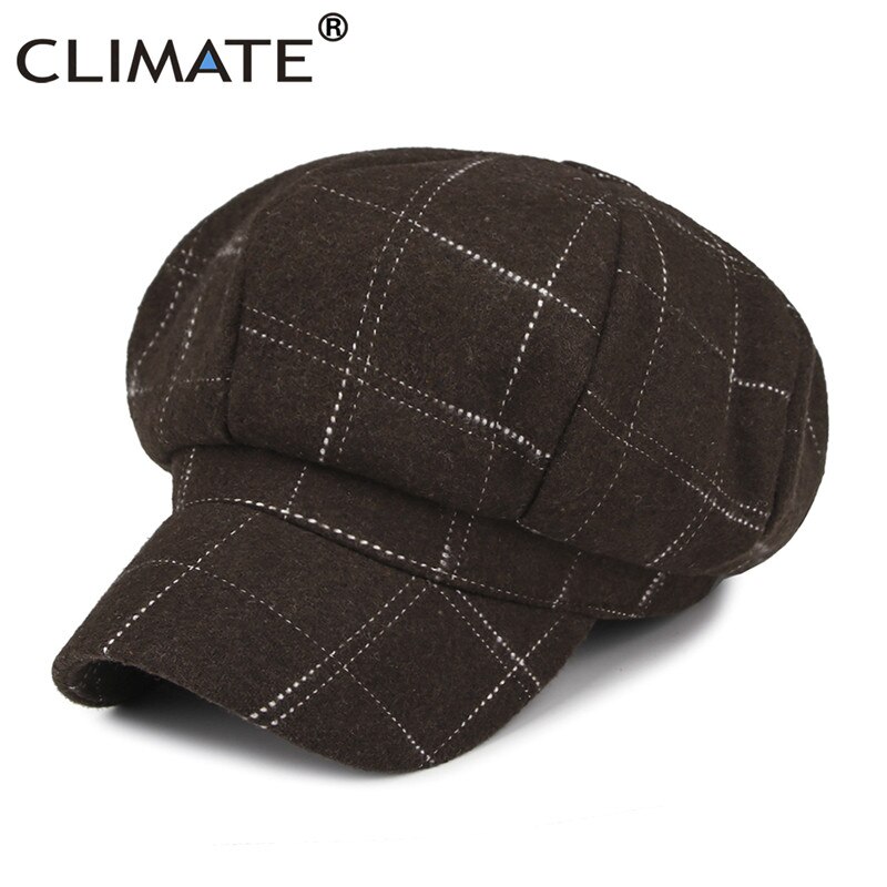 Klimat kvinnor åttakantig mössa keps vår tidningspojke baskerkeps kvinna rutig keps rutor yllehatt keps för tjejer kvinnor dam: Kaffe