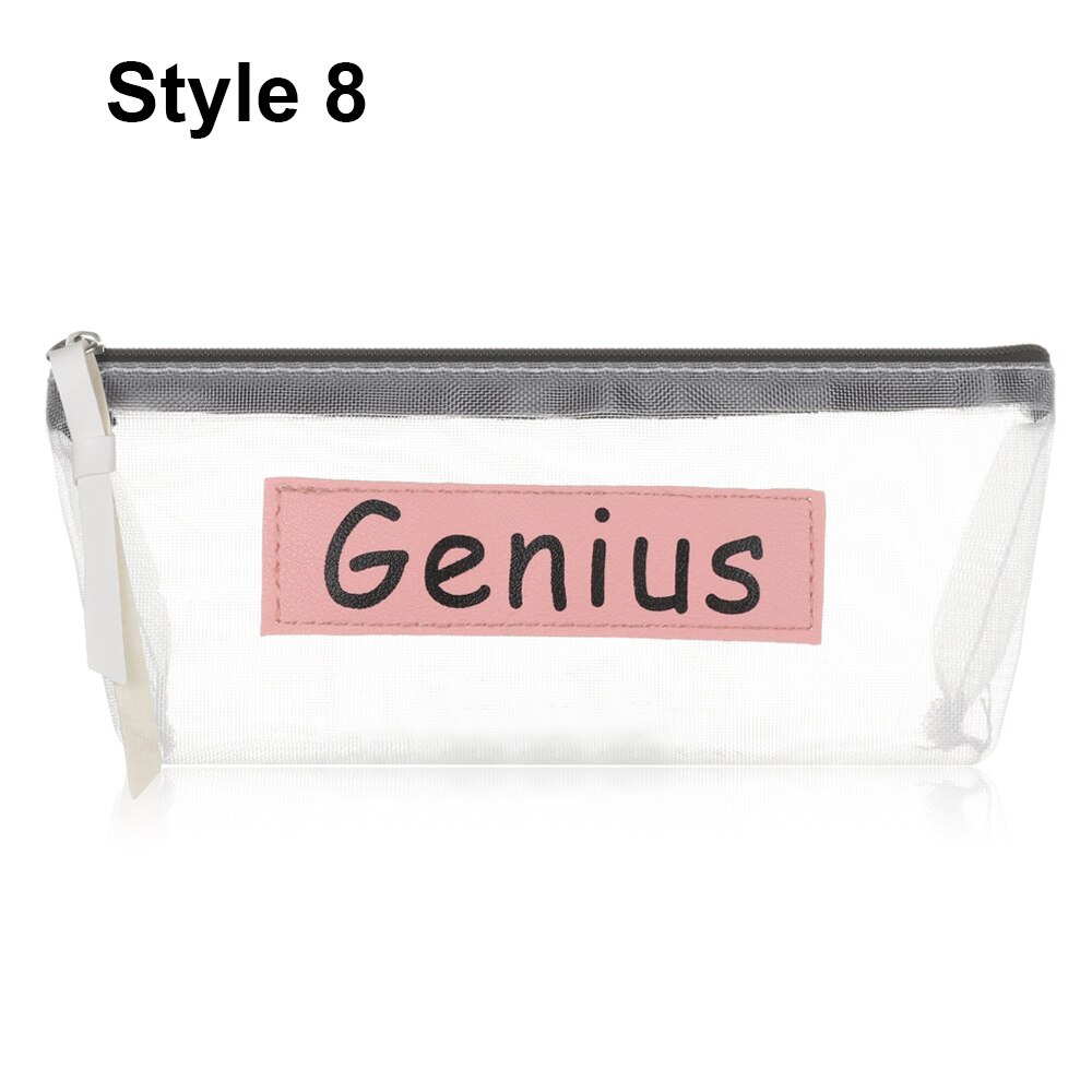 Transparent Mesh Pencil Bag Nylon Zipper Pencil Case School for Kids Girls Pen Storage Bag Office Supplies: Style 8