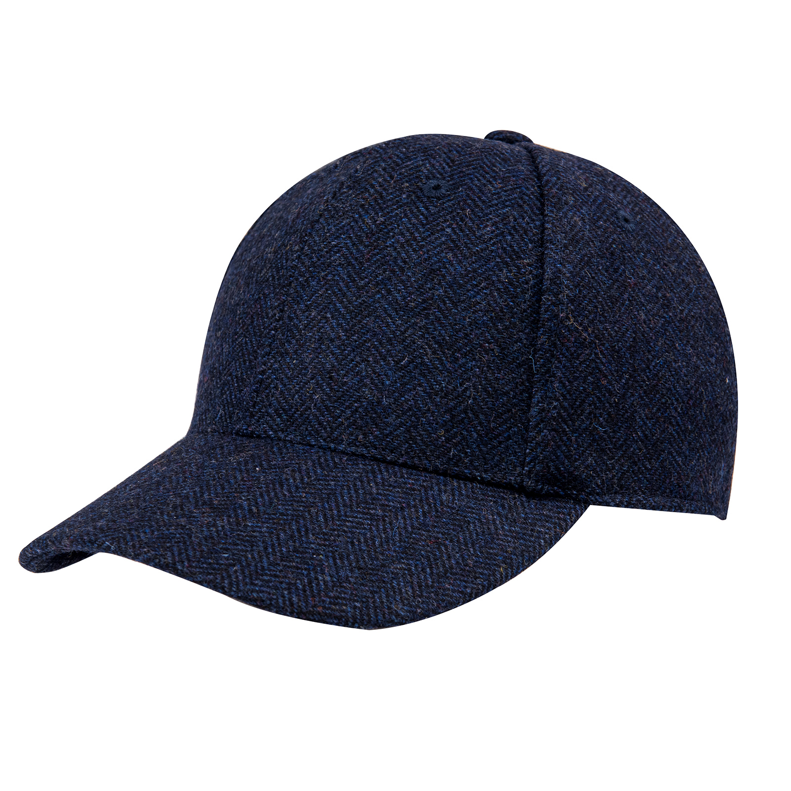 Botvela herrkeps i fiskbensmönstrad tweed, klassisk, åtsittande hatt i ullblandning , 835: S / Kungsblå