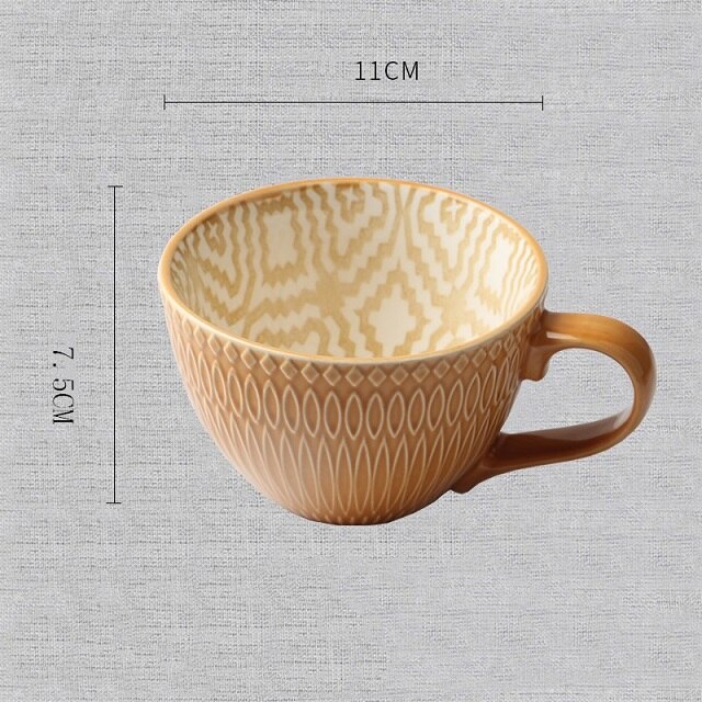 Retro Porcelain Tea Mug Ceramic Hand Painted Office Coffee Tea Mug Embossed Personality Coffee Milk Mug Drinkware Supplies: I