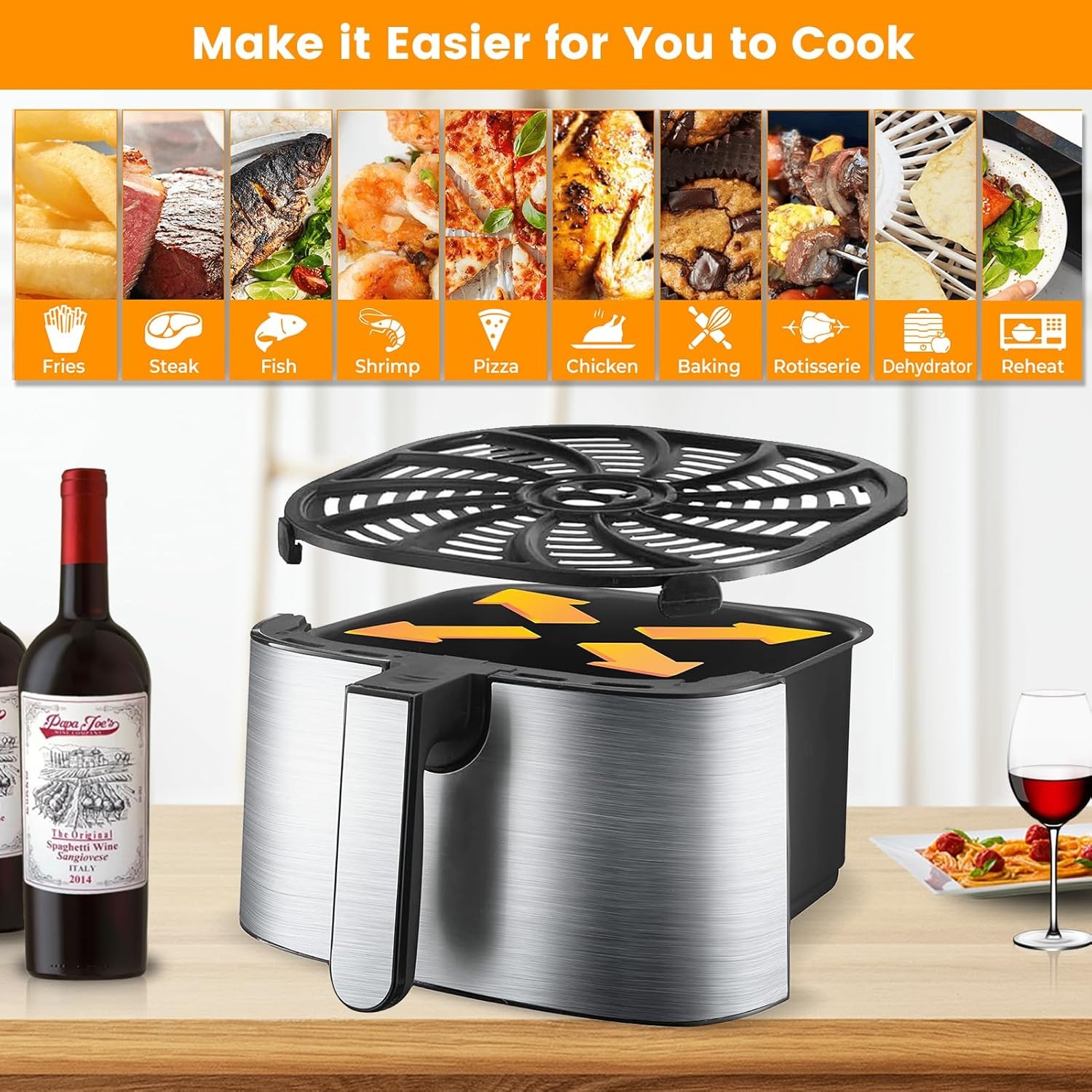 Baking Tray For Gourmia GAF798 GAF716 GAF778 Carbon Steel Pan With 4 Silicone Pads Non-stick Air Fryer Replacement Parts