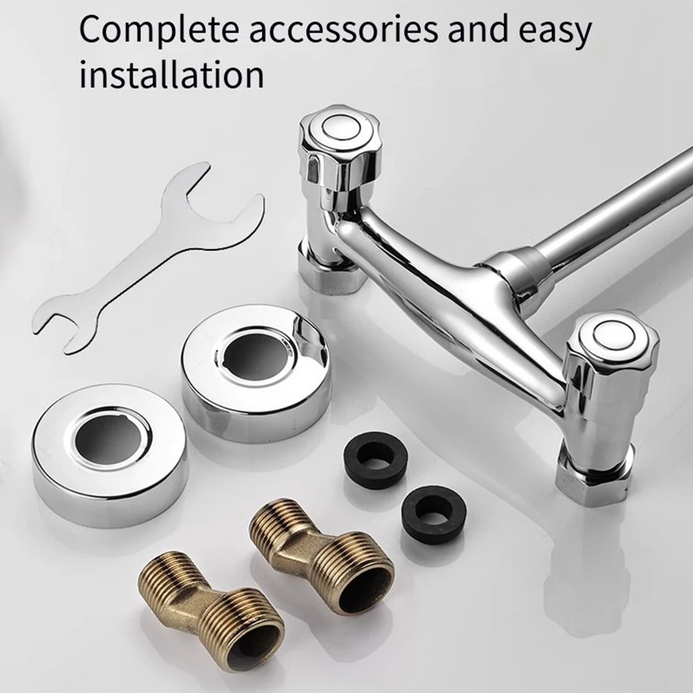 Kitchen Sink 360 Degree Swivel Double Hole Wall Mounted Sink Vegetable Basin Faucet High Pressure Brass Faucet Mixer