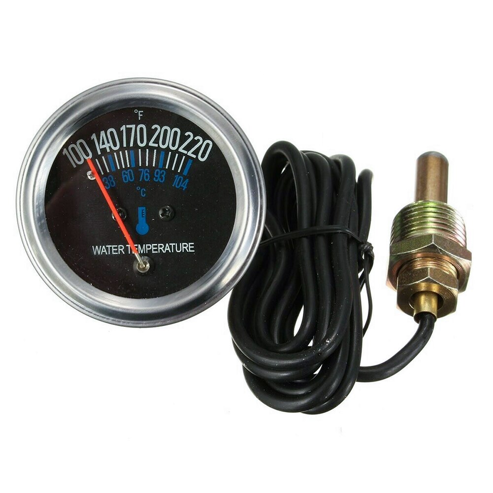 Universal Engine Yellow Light Auto Water Temperature Gauge DC 12V Pointer Meter Round 38-104℃ Mechanical 52mm Car Instrument