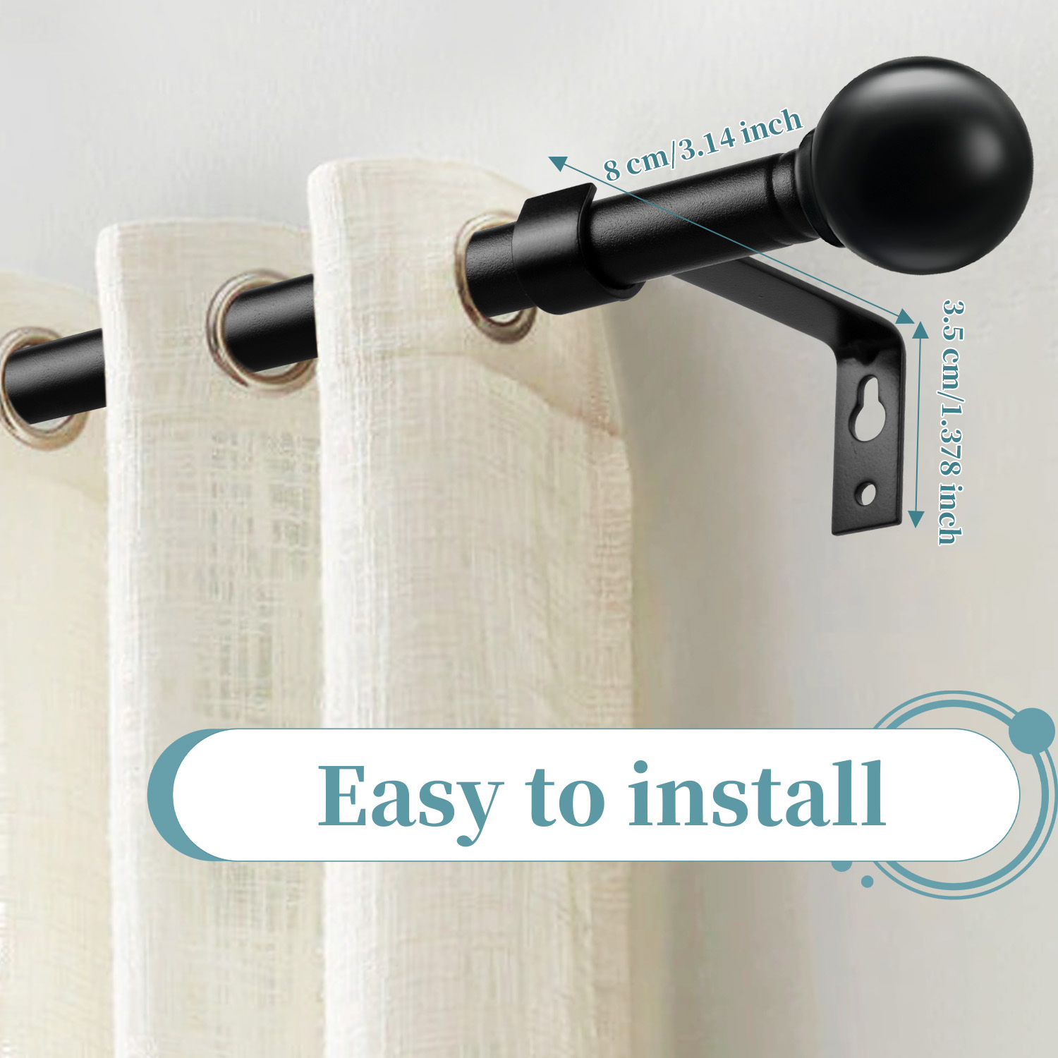 Black Curtain Rods for windows 24 to 94 inch, Splicing Heavy Duty Metal Curtain Rod Set with Brackets