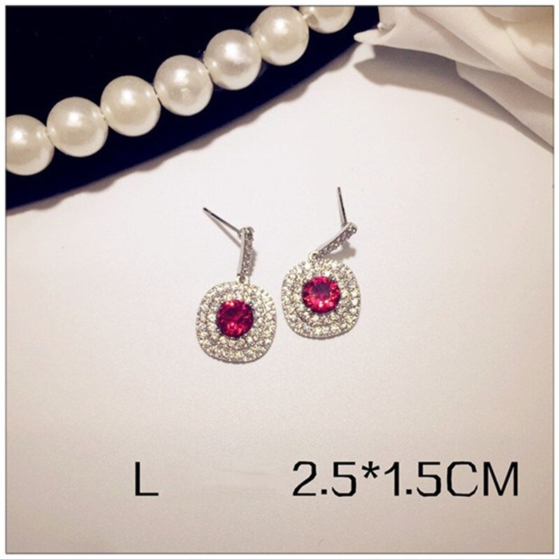 S925 Sterling Silber Tropfen Ohrringe Für Frauen Ohr Studs Feine Schmuck Luxus Red Zirkonia Temperament Brincos: L