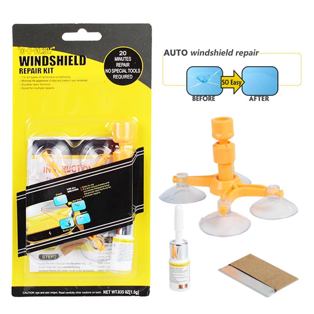 Auto voorruit reparatie gereedschap diy raam reparatie gereedschap 3ml voorruit glas krassen barst herstellen raam scherm hars + mes + strips