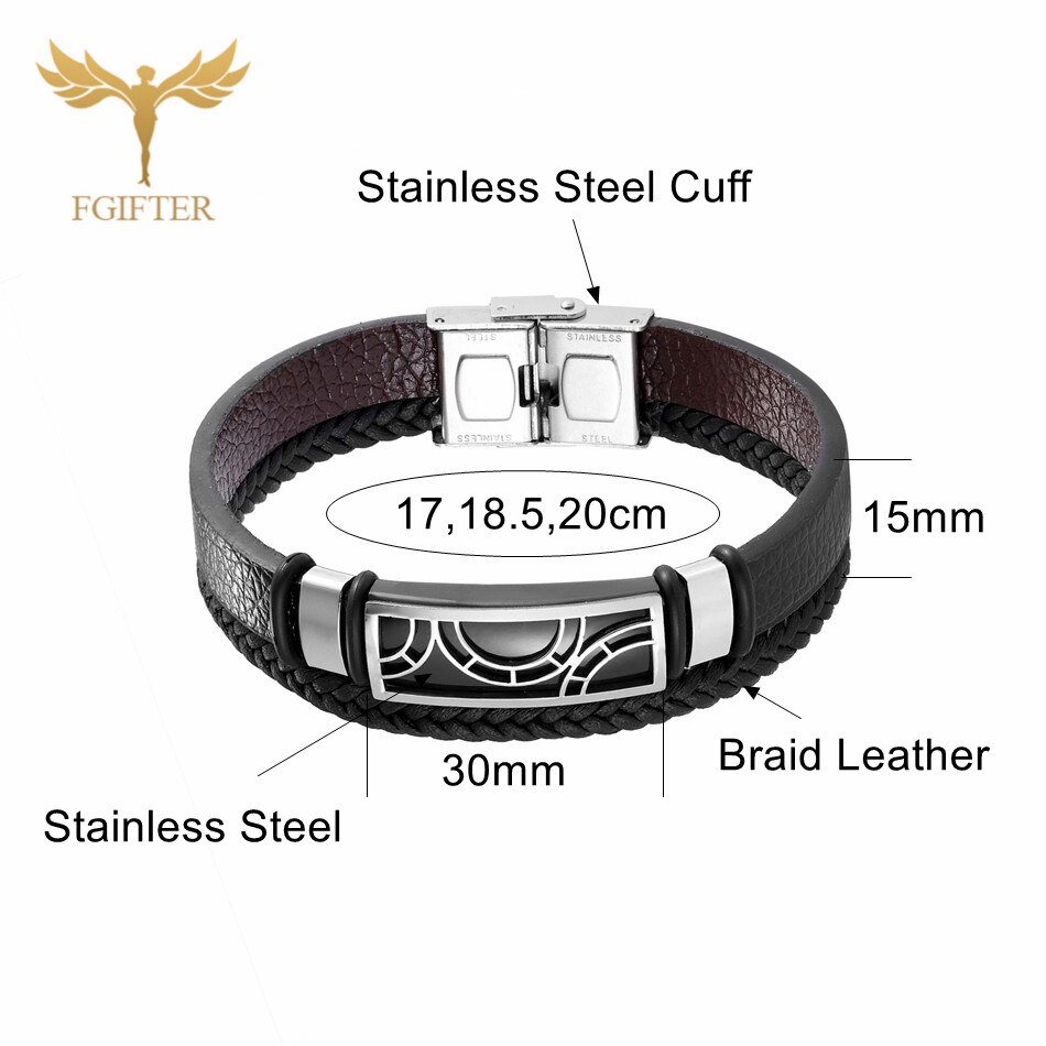 Double Layers Black Leather Bracelets for Women Men Steel Cuff Bangle Male Bracelets Jewelry Accessories