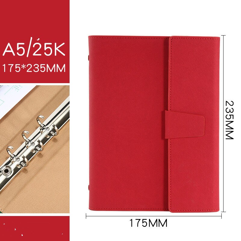 A5 Clipboard Folder Padfolio Business Leather Organizer School Office Organizer 6 Ring Binder Manager Writing Pads Portfolio: Red