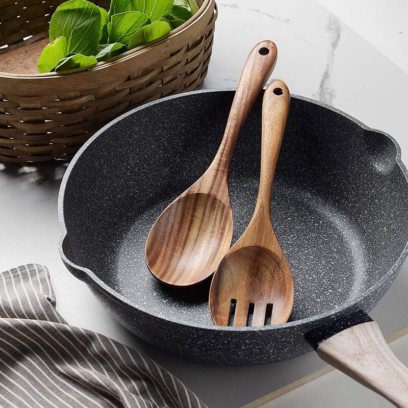 Natuurlijke Houten Lepel Vork Grote Soep Lepel Salade Opscheplepel Vork Set Lange Steel Lepel Houten Servies Keuken Houten Gebruiksvoorwerpen