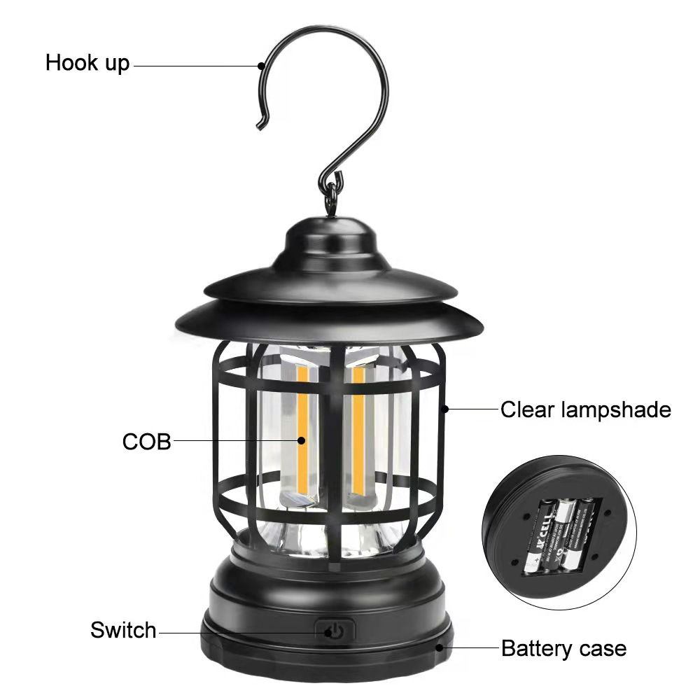 Retro Campsite Lantern COB Camping Light Can Rechargeable Portable Outdoor Tent Light Emergency Lamp Lantern Lighting Tool