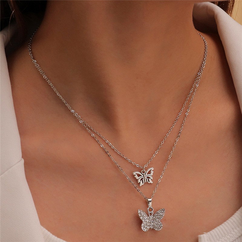 Ketting Multilayer Vlinder Stalen Schijf Gouden Hanger Ketting Voor Vrouwen Trend Vrouwelijke Sieraden Kraag