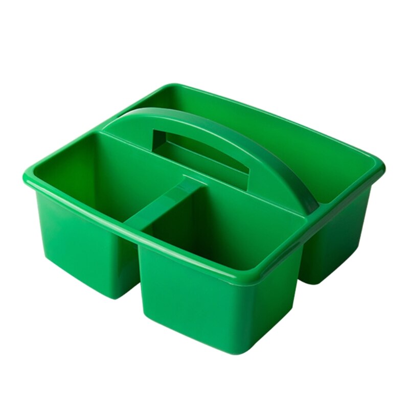 Portable Storage Caddies Box Plastic Divided Basket Bin with 3 Compartments Office Desk Organizer for Art Paint Brushes Colored: GN
