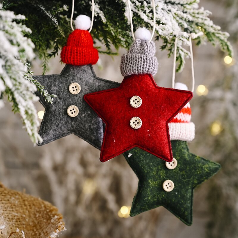 3 Stuks Gebreide Muts Ster Hanger Kerstboom Ornament Opknoping Haard Decor
