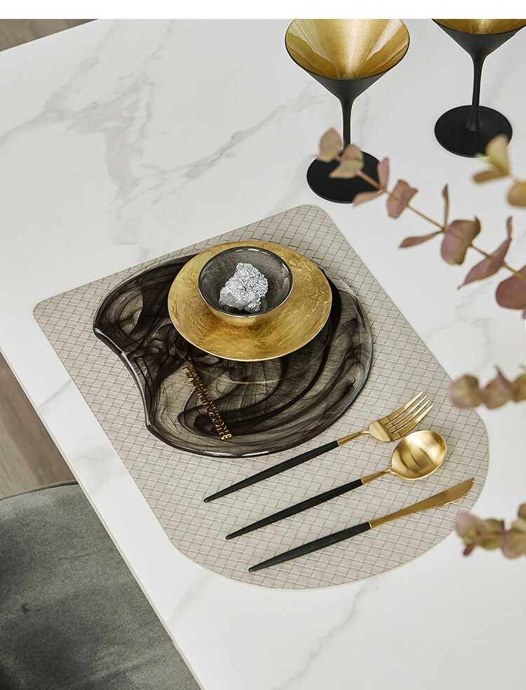 Bandeja de cena de cristal con textura de tinta Semicircular, vajilla occidental de latón dorado, plato redondo de plata, tazón de Sara de cristal, estilo nórdico