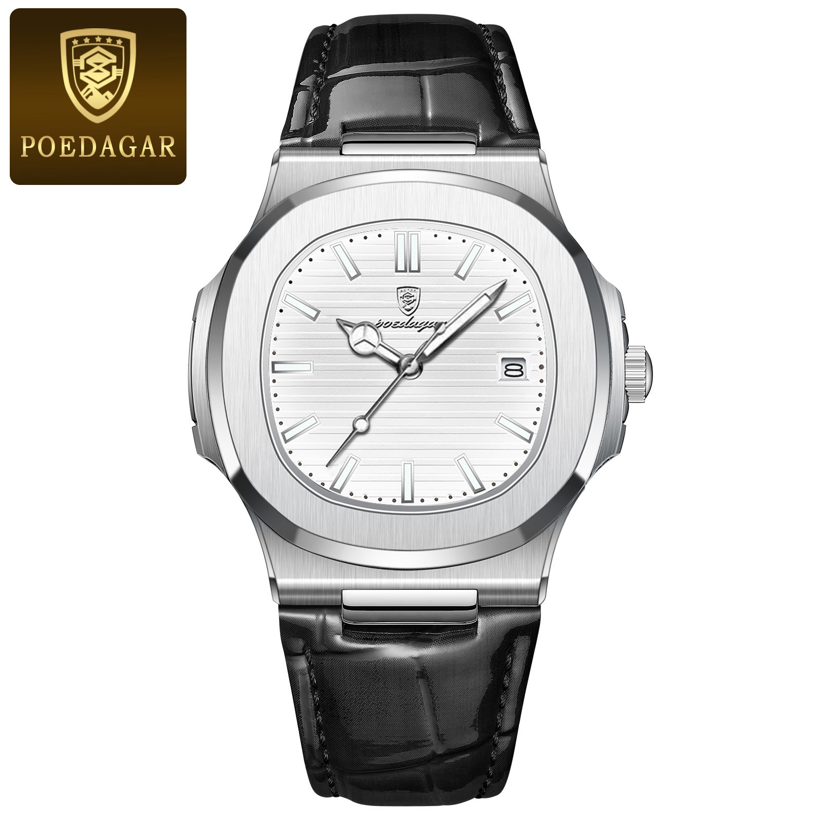 POEDAGAR Luxury Man Wristwatch Business Stainless Steel Quartz Men Watch Waterproof Luminous Date Square Men's Watches Clock+Box: Blue