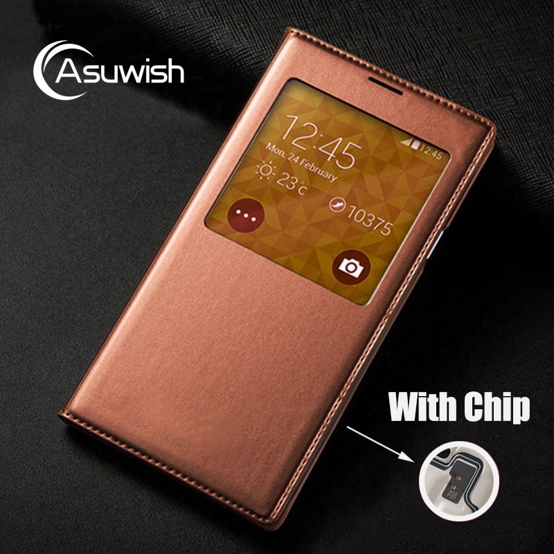 Flip Cover Leather Case Voor Samsung Galaxy S5 S 5 Galaxys5 Samsungs5 SM G900 G900F G900FD SM-G900F SM-G900 Smart View telefoon Case