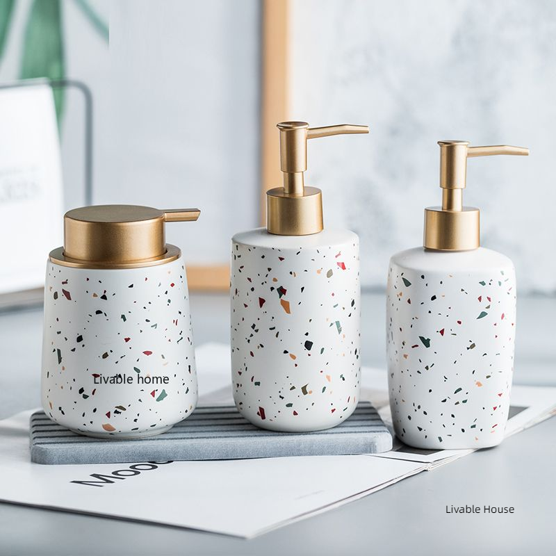 Tragbare Seifenspender aus Keramik, Handwaschflüssigkeit, Flasche, Terrazzo-aufbringen, Lotionsflasche, Seifenflasche, Badezimmer-Seifenspender