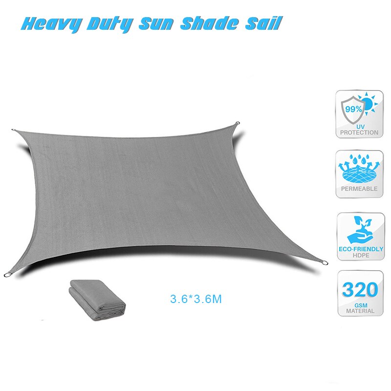 Extra Heavy Duty Sun Shade Sail Waterproof Sun Shelter Square Rectangle Triangle Grey Outdoor Canopy Garden Patio Pool Shade: 3.6X3.6M