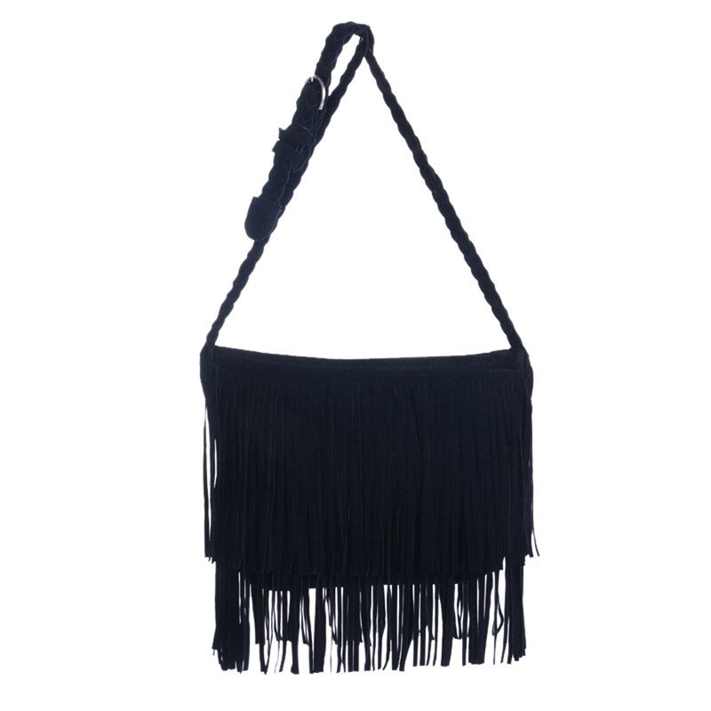 Womens Tassle Fringe Faux Suede Schouder Messenger Crossbody Handtas Portemonnee Zwart Bruin Wit: Black