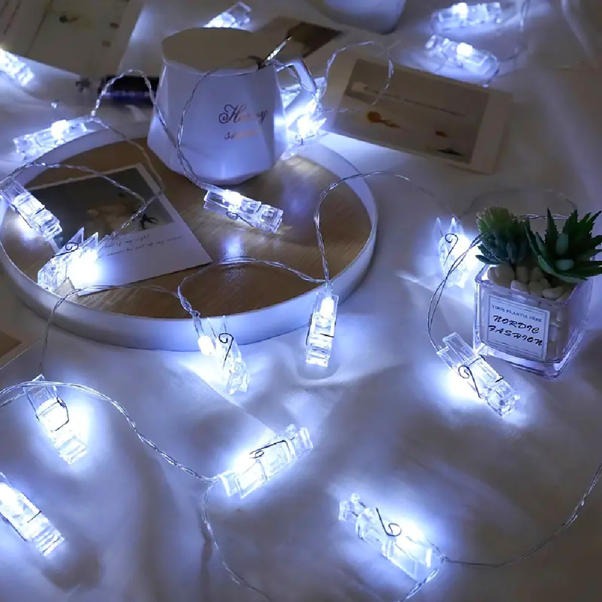 LED-Clip, Lichterkette, kreativer Fotoclip, Schlafzimmer, Hintergrund, Zauberstab, , Party, Dekoration, warm und romantisch: Weiß / Blau