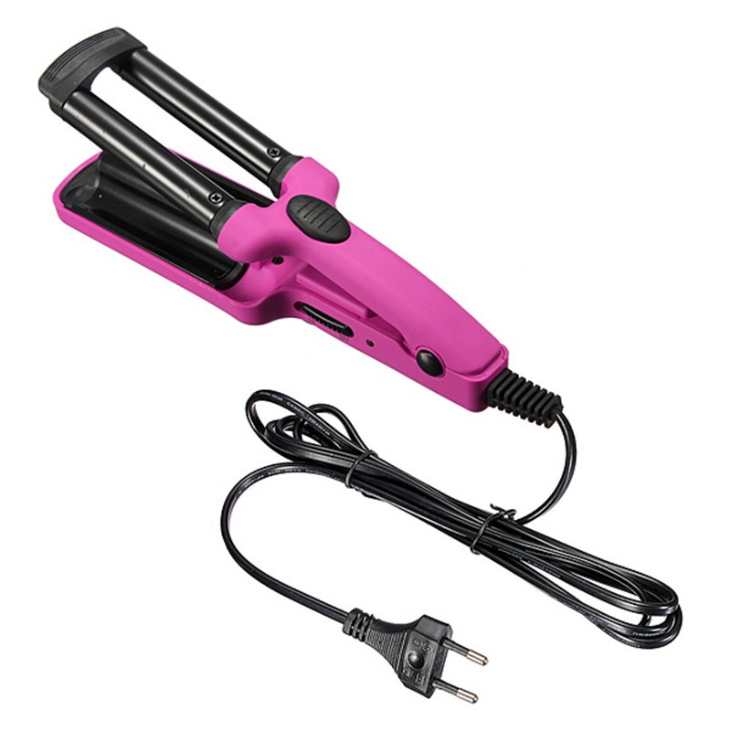 3 Barrel Ceramic Hair Curler Crimper Curling Iron Tong Waving Wand Roller Beauty Personal Care Appliance 200V Salon Tools: Rose Red