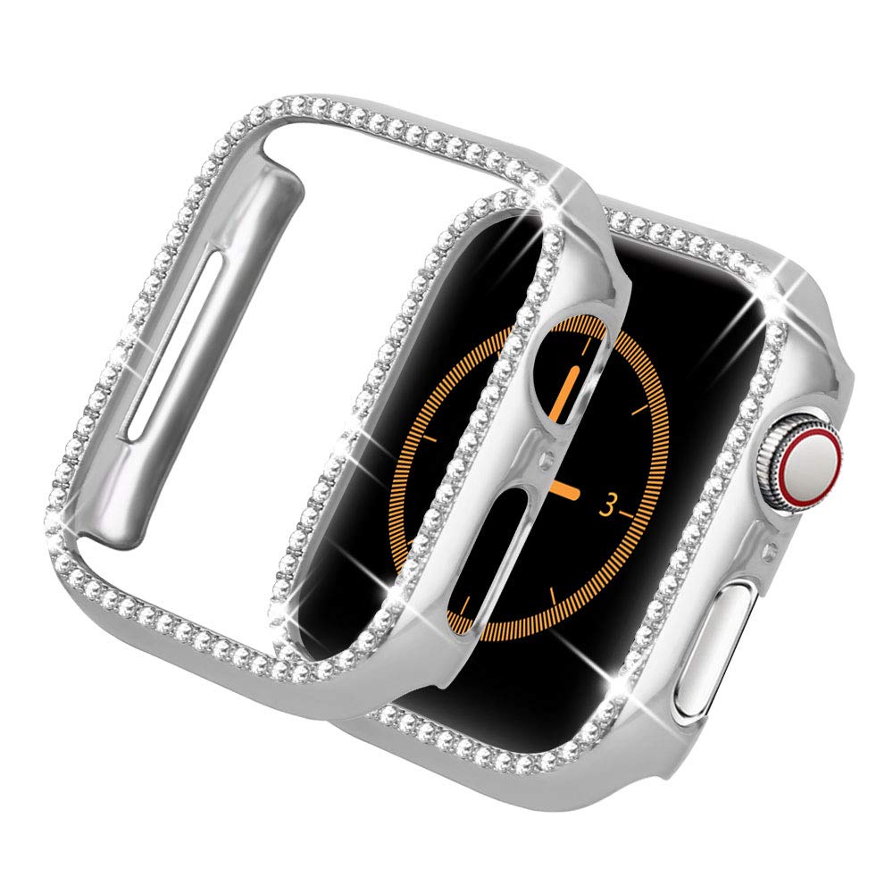 apple watch case Diamond For Series 4 5 40mm/44mm iWatch Screen Protective cover PC Watch Case for apple watch case 38mm/42mm: silver / 40mm